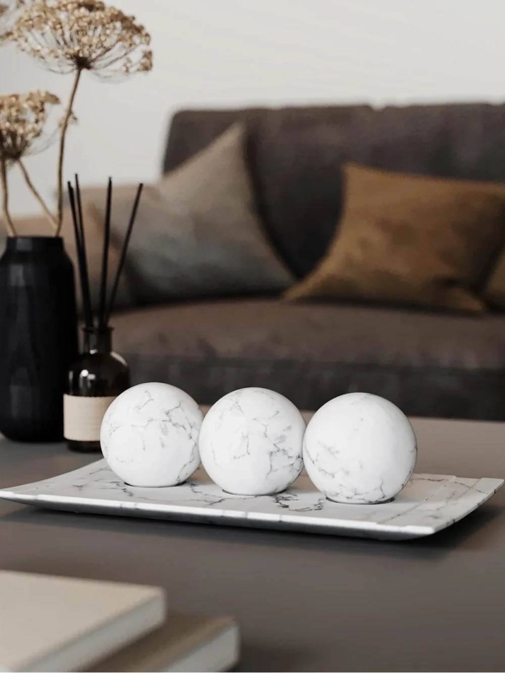 Marble Decorative Spheres Set of 3 - White Marble Accent Decor
